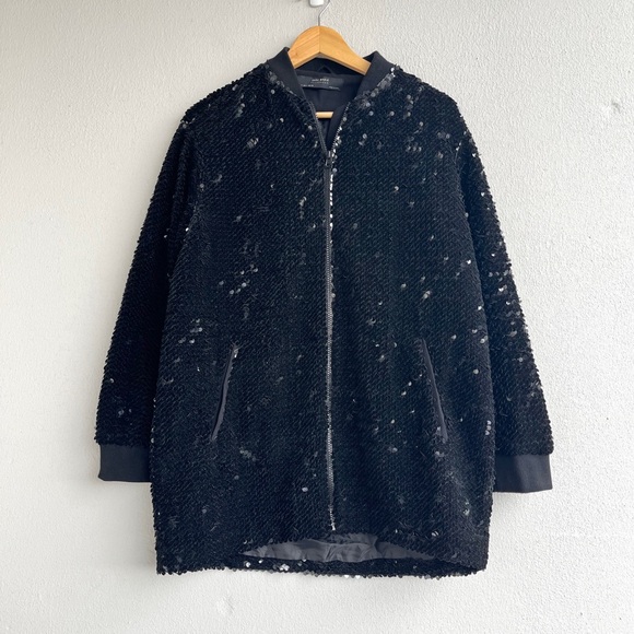 Zara Jackets & Blazers - ZARA | Velvet Sequinned Bomber Jacket
